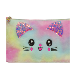 Cosmetiquera Peluche Gato Rosa Orejas Oro 10 1167