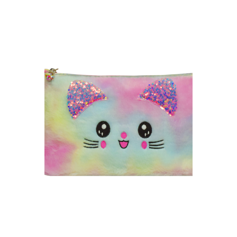 Cosmetiquera Peluche Gato Rosa Orejas Oro 10 1167