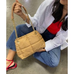 Mini Bolsa a Cuadros Bimba Camel Asa Cadena 23 9016