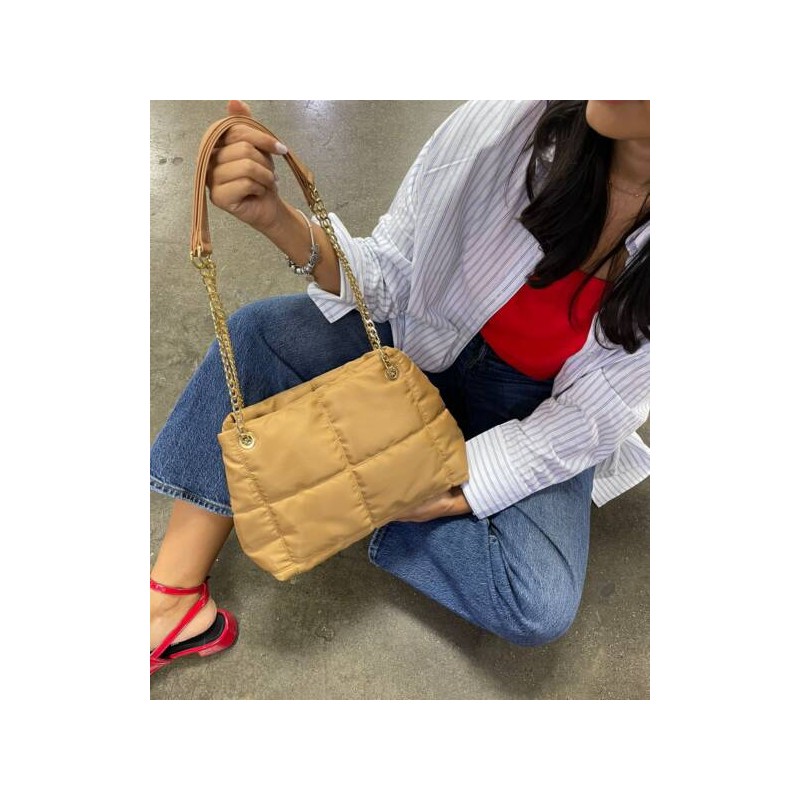 Mini Bolsa a Cuadros Bimba Camel Asa Cadena 23 9016