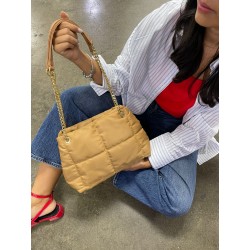 Mini Bolsa a Cuadros Bimba Camel Asa Cadena 23 9016