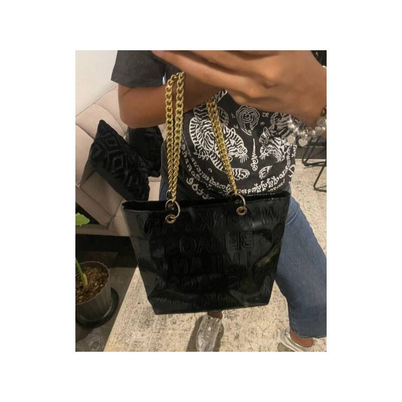 Bolsa Charol Negro con Asa Cadena Mod. 23 1038