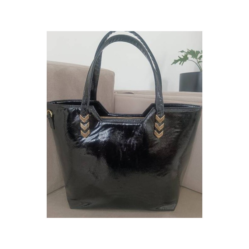 Bolso Grande Charol Ruga Negro Mod. 24 8006